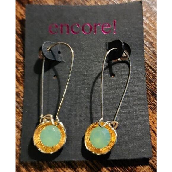 Encore Color Crush ASRT Stylish Gold & Green Stone Drop/Dangle Earrings - Picture 1 of 3